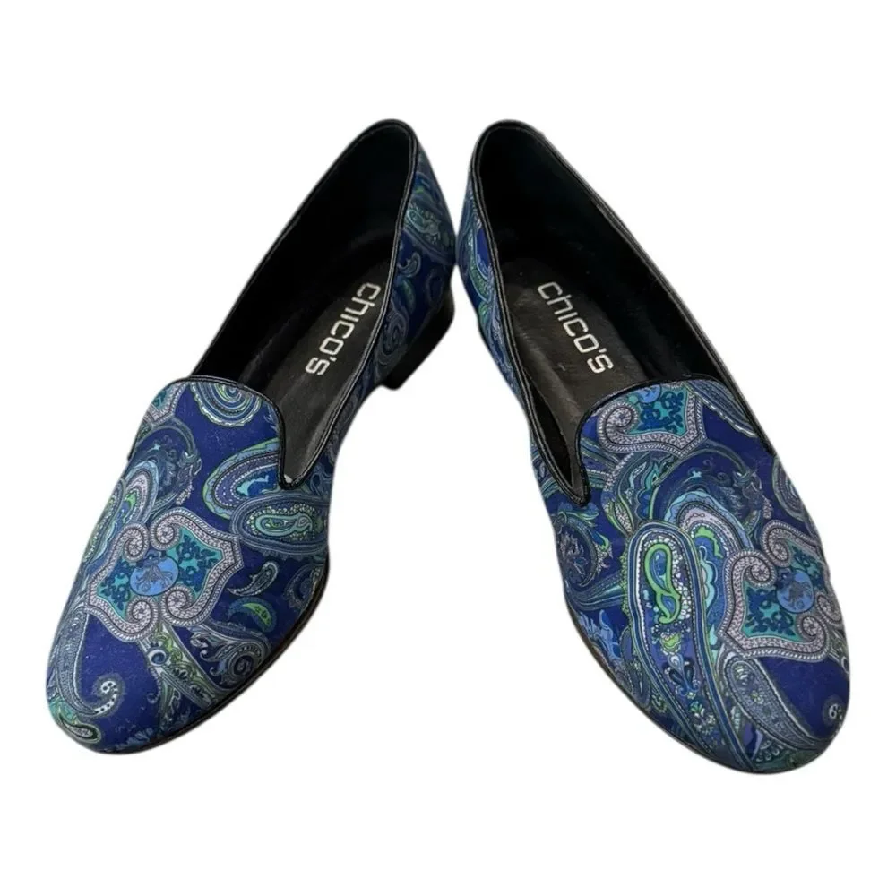 Chico's Women’s Navy Teal Paisley Slip-on Loafers 8.5